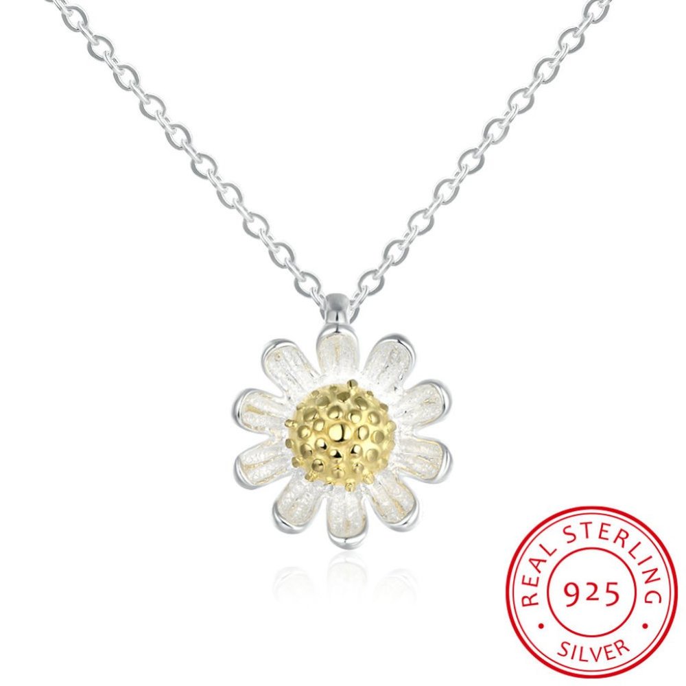 925 Sterling Silver daisy W Gold Plated accent Adjustable flower Necklace